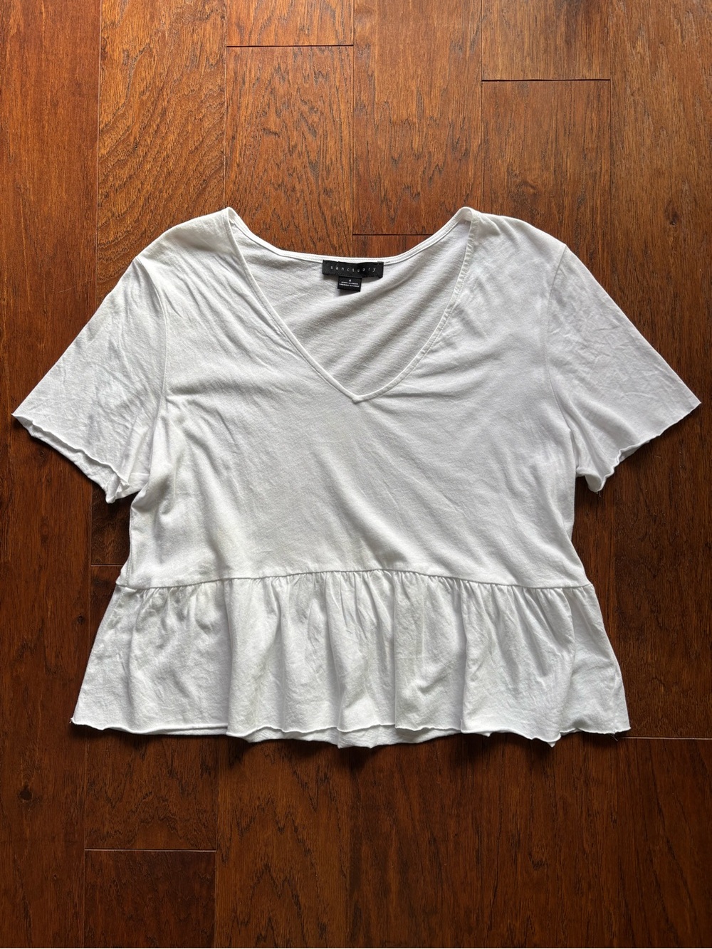 Sanctuary Organic Cotton Peplum Top White V Neck | Size Small